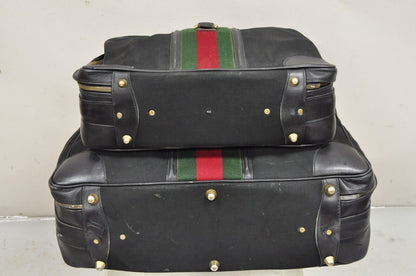 Vintage Gucci Black Canvas & Leather Suitcase Luggage Travel Bag Set - 2 Pcs