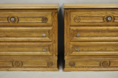 Vintage French Country Provincial Oak Wood 3 Drawer Bachelor Chest Commode Pair