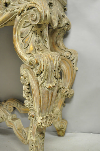 Antique French Louis XV Rococo Style Shell Carved 68" Marble Top Console Table