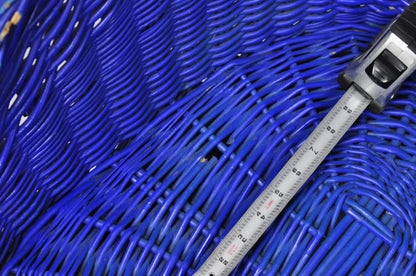 Vintage Mid Century Modern Blue Painted Wicker Rattan Pod Club Chairs - a Pair