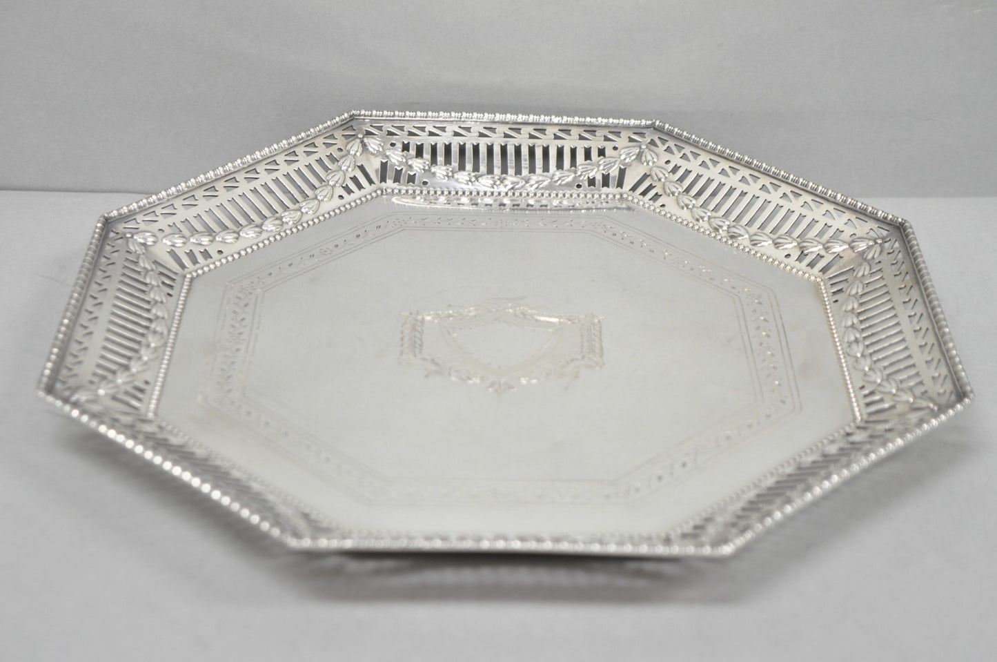 Antique Ellis Barker English Edwardian Silver Plated Octagonal Trinket Dish Tray