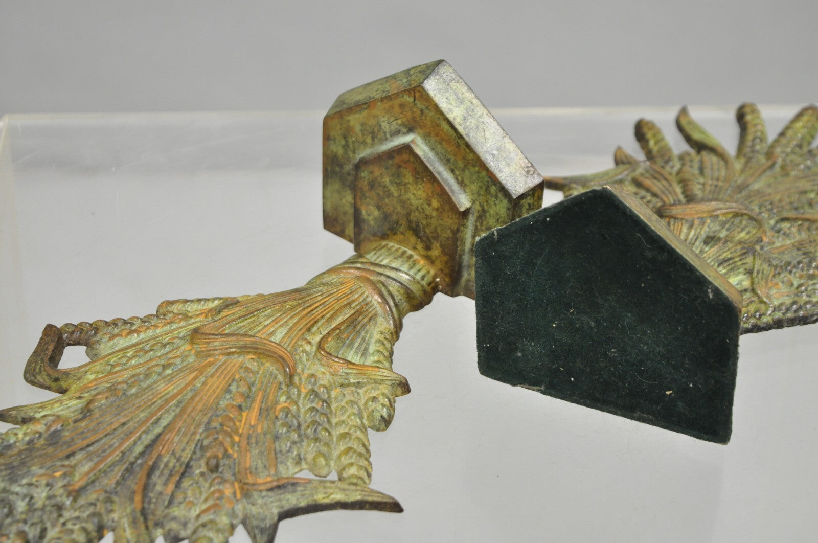 Vintage Art Nouveau Patinated Cast Metal Sheaf of Wheat Doorstop Bookends - Pair
