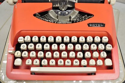 Vintage Royal Holland Parade Coral Red Mid Century Modern Typewriter in Case