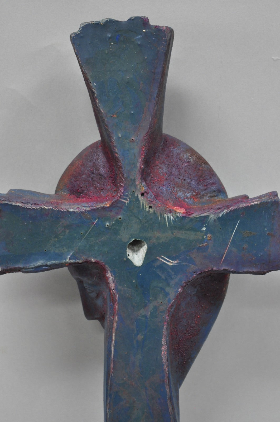 Vintage Religious Jesus Sculpted Resin Blue Mid Century Wall Crucifix Cross