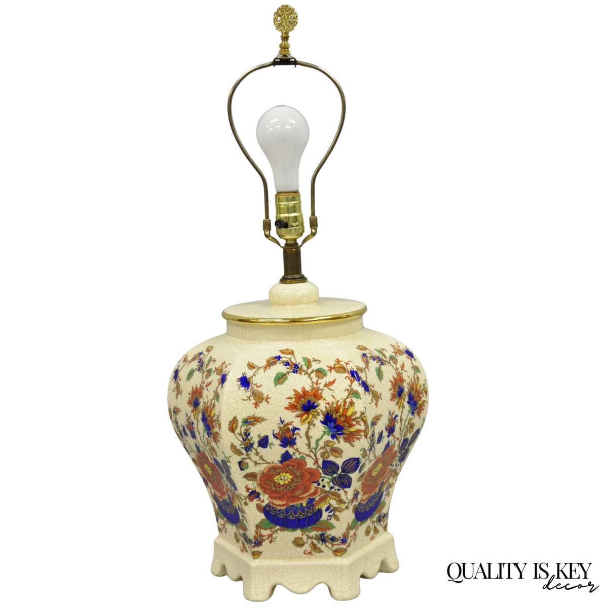 Vintage Oriental Porcelain Hexagonal Flower Decorated Ginger Jar Table Lamp