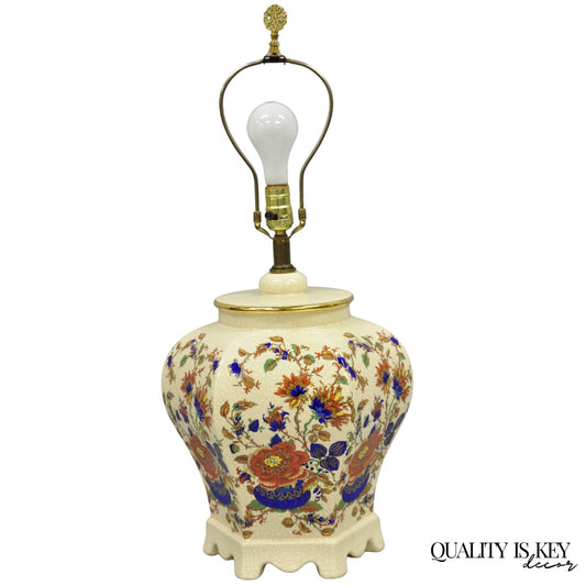 Vintage Oriental Porcelain Hexagonal Flower Decorated Ginger Jar Table Lamp