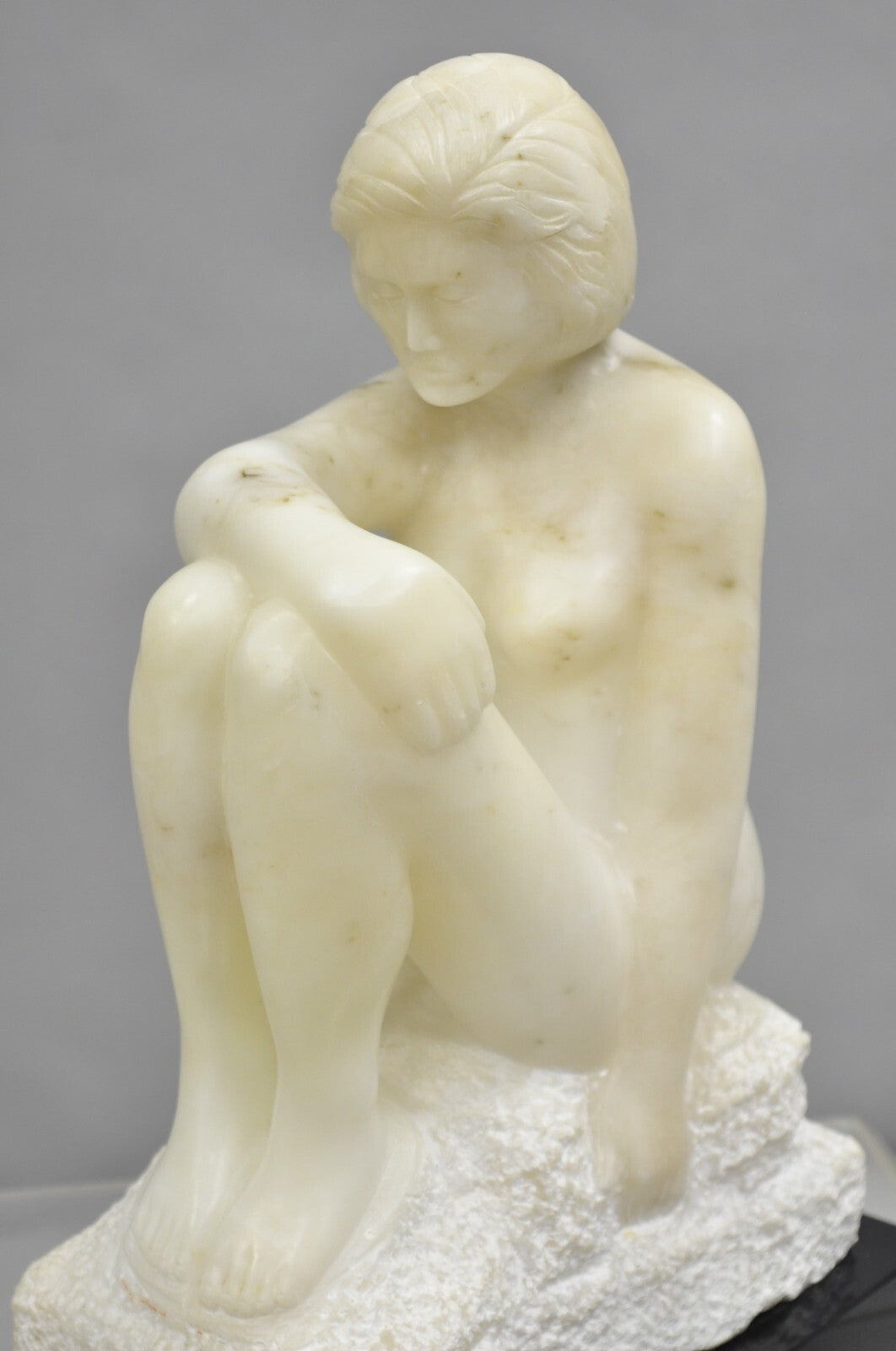 Morton Gaffin "Seated Woman" Modernist Carved White Alabaster Nude Sculpture