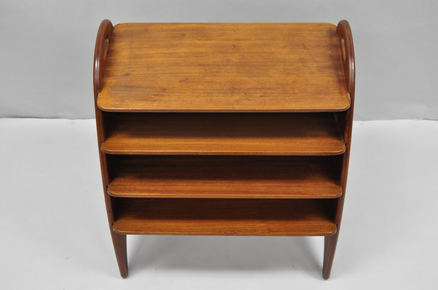 Mid Century Danish Modern Teak Wood Magazine Rack Book Stand Bookcase Side Table