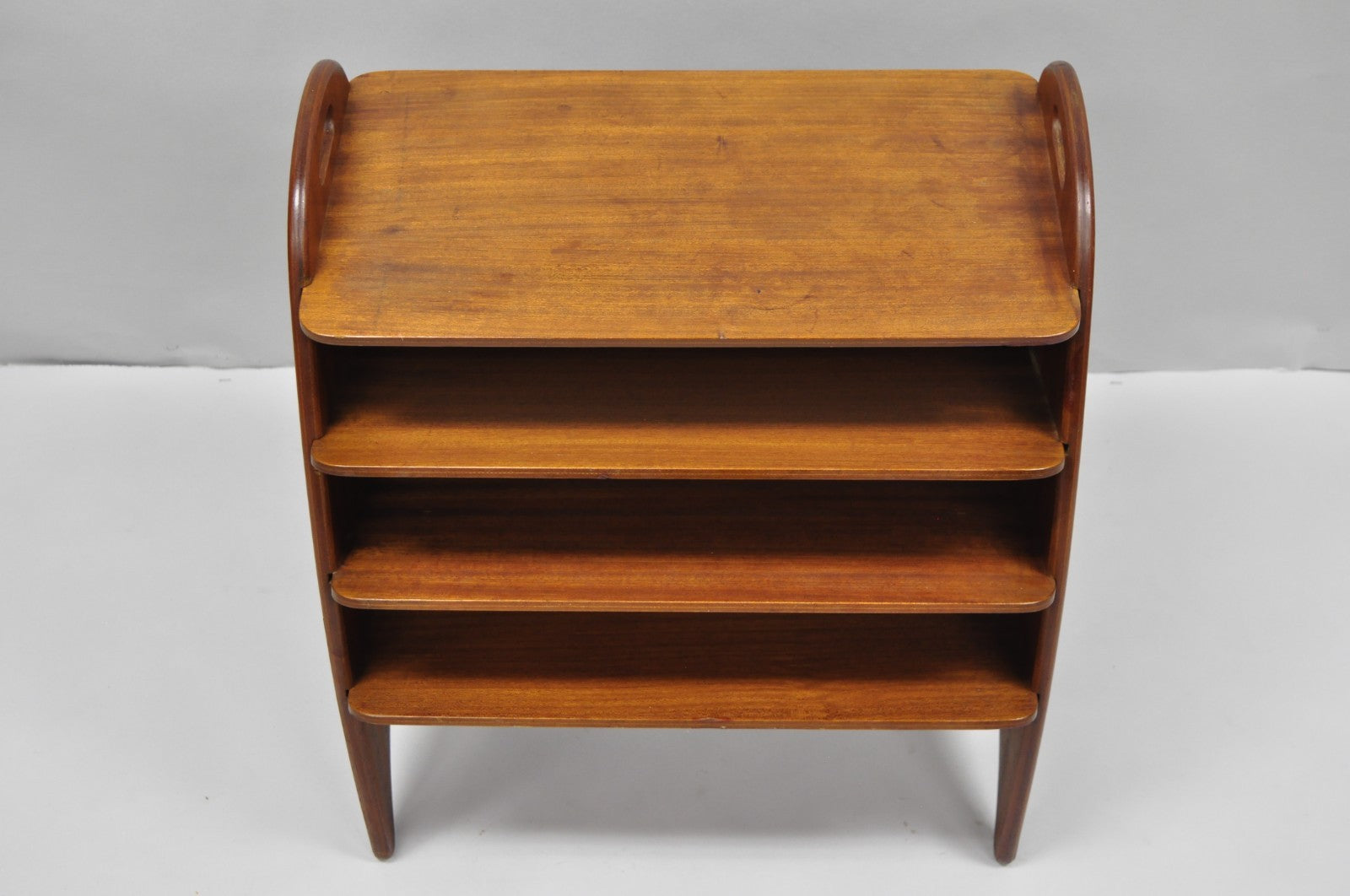Mid Century Danish Modern Teak Wood Magazine Rack Book Stand Bookcase Side Table