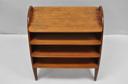 Mid Century Danish Modern Teak Wood Magazine Rack Book Stand Bookcase Side Table