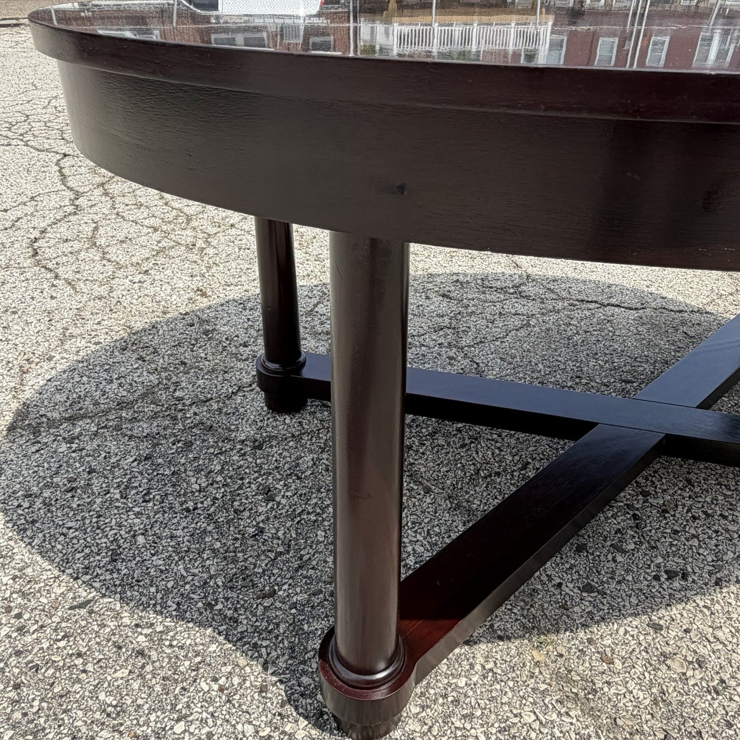 Baker Barbara Barry Art Deco Style Oval 2 Leaf Extension Mahogany Dining Table