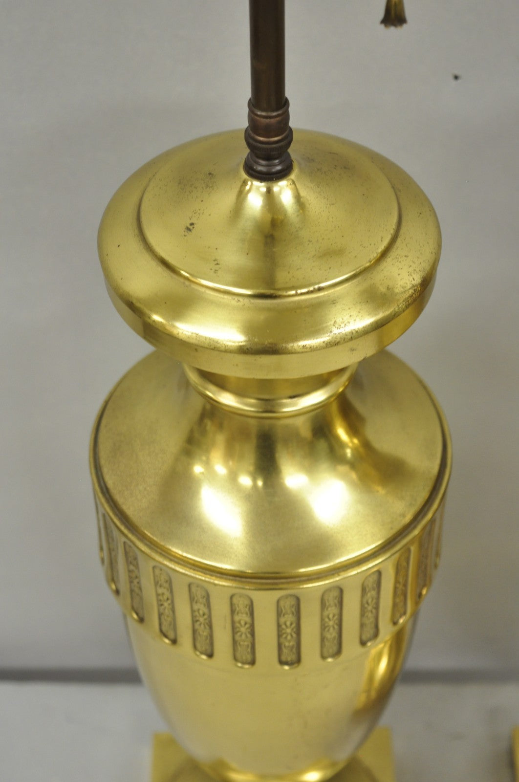 Vintage French Empire Neoclassical Gold Burnished Brass Urn Table Lamps - a Pair