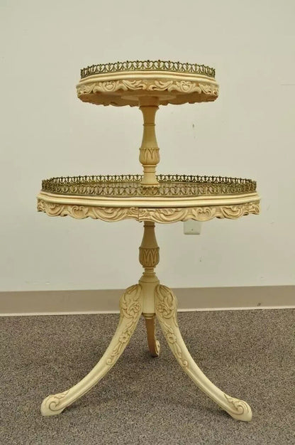Vintage French Louis XV Style Satinwood Inlay Round 2 Tier Occasional Side Table