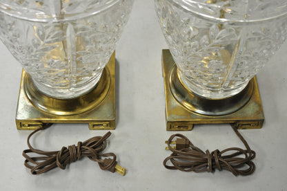 Vintage Chinoiserie Heavy Leaded Glass Wheat Sheaf Ginger Jar Table Lamps, Pair