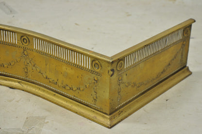 Antique English Victorian Serpentine Drape & Bellflower Brass Fireplace Fender