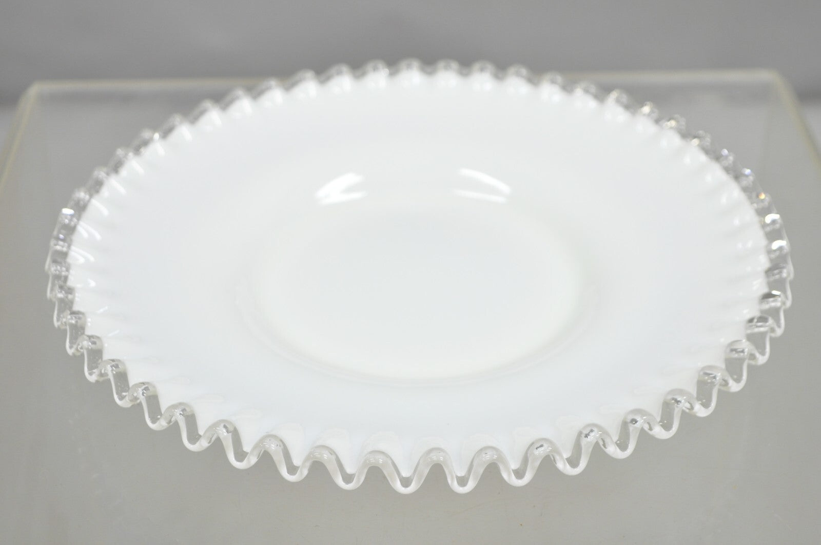 Vintage Fenton Silver Crest 12" Milk Glass Ruffled Edge Plate Platter - Set of 6