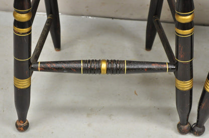 Antique Hitchcock Black and Gold Harvest Stencil Rush Side Chairs - a Pair