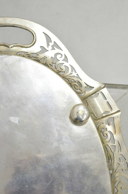 Antique D & H England 24" Silver Silver Plated Pierced Scalloped Platter Tray