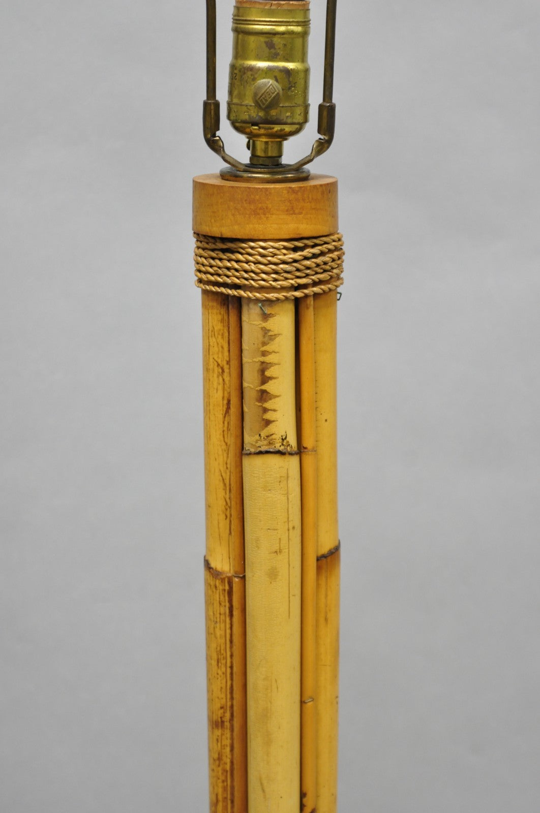 Vintage Mid Century Modern Wrapped Wooden Bamboo Tiki Room Pole Floor Lamp