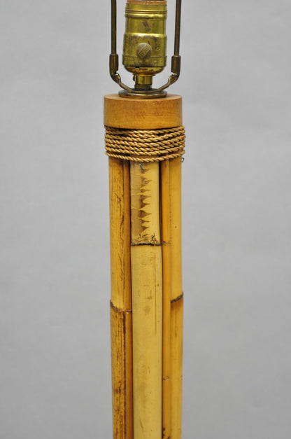 Vintage Mid Century Modern Wrapped Wooden Bamboo Tiki Room Pole Floor Lamp