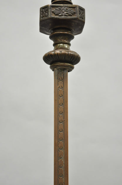 Antique Gothic Renaissance Oscar Bach Style Bronze Paw Foot Pole Floor Lamp