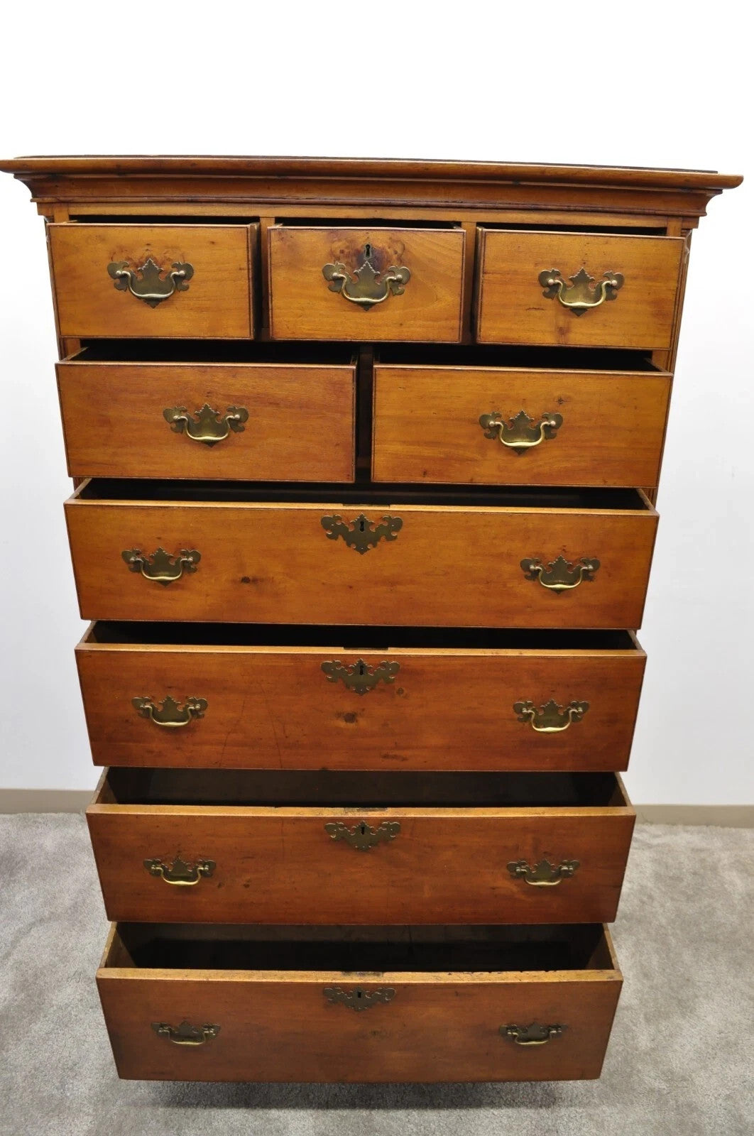 Antique 18th Century Georgian Mahogany Highboy Tall Chest 9 Drawer Dresser