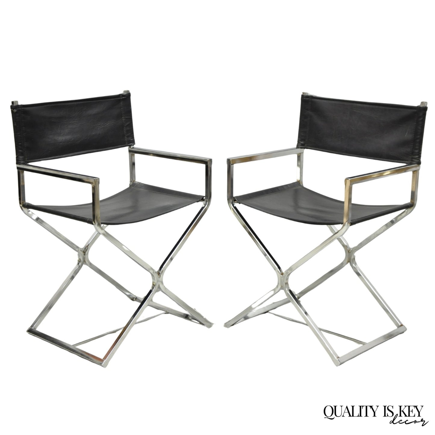 Vintage Daystrom Mid Century Modern Chrome & Naugahyde Directors Chairs - Pair