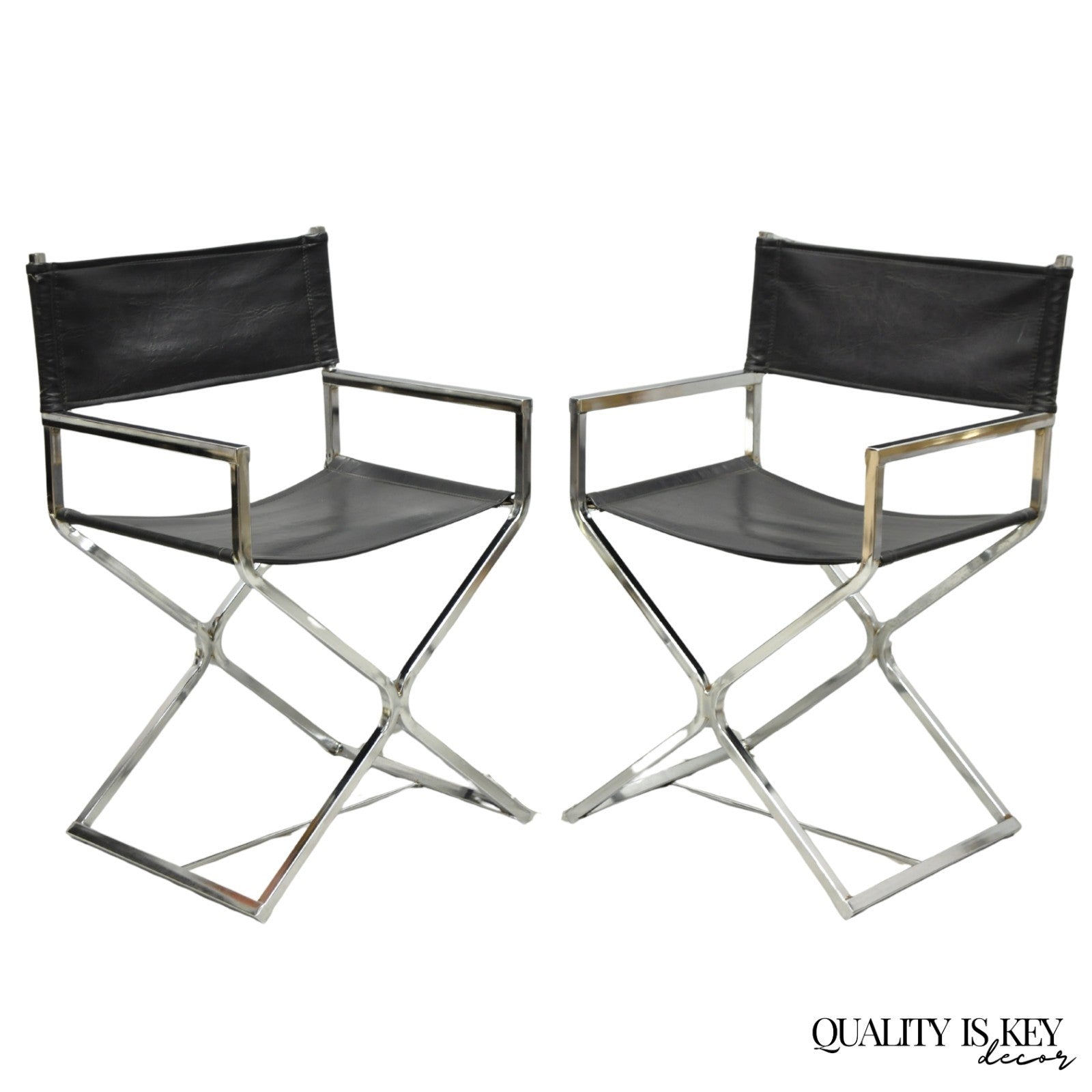 Vintage Daystrom Mid Century Modern Chrome & Naugahyde Directors Chairs - Pair