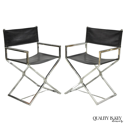 Vintage Daystrom Mid Century Modern Chrome & Naugahyde Directors Chairs - Pair