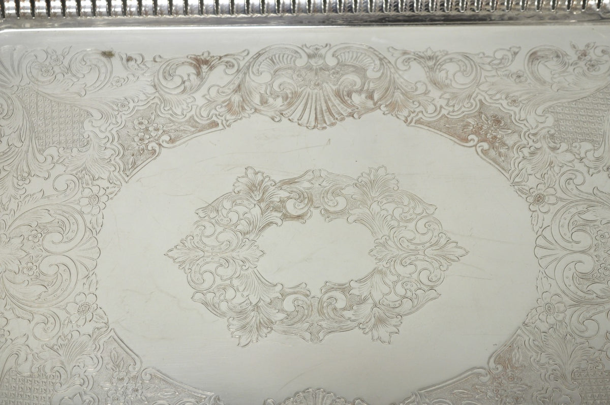 Vintage English Victorian Large Silver Plated Twin Handle Serving Platter Tray