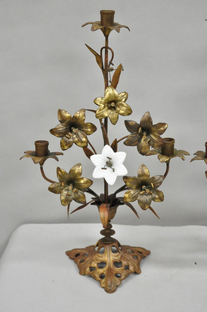 Antique French Baroque Gold Gilt Bronze Altar Church Candlestick Candelabra Pair