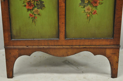 Antique English Adams Style Green Hand Painted Narrow Corner China Cabinet