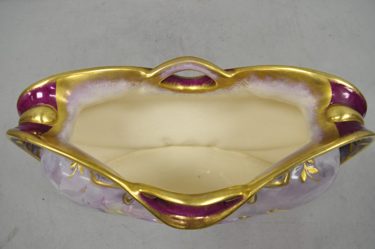 Antique Franz Anton Mehlem Royal Bonn Germany Art Nouveau Purple Jardinière Vase