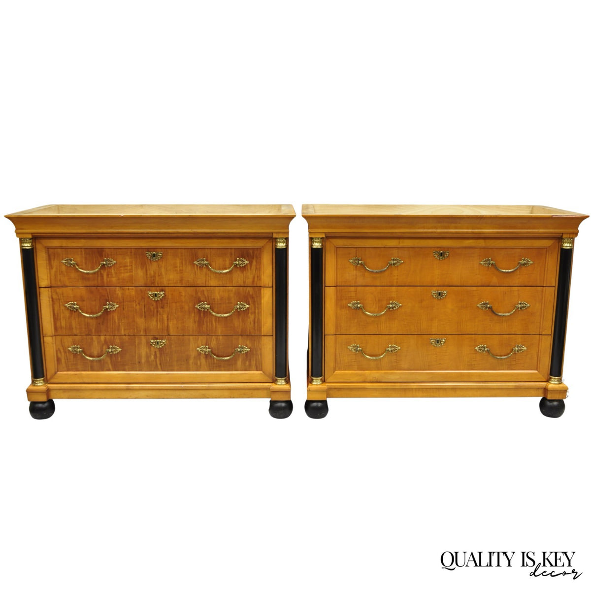 Thomasville Grand Classics Empire Biedermeier Maple Bachelor Chest Dresser, Pair