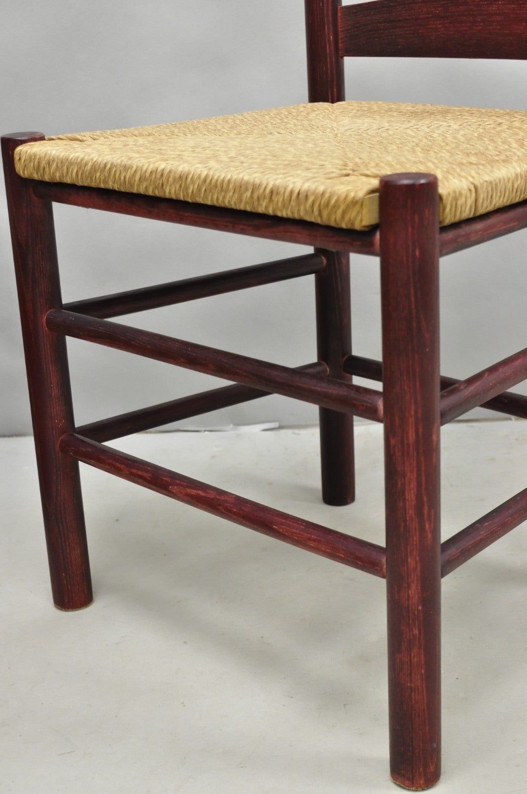 Primitive Rustic Ladder Back Woven Rush Seat Dining Side Chairs - Set of 6