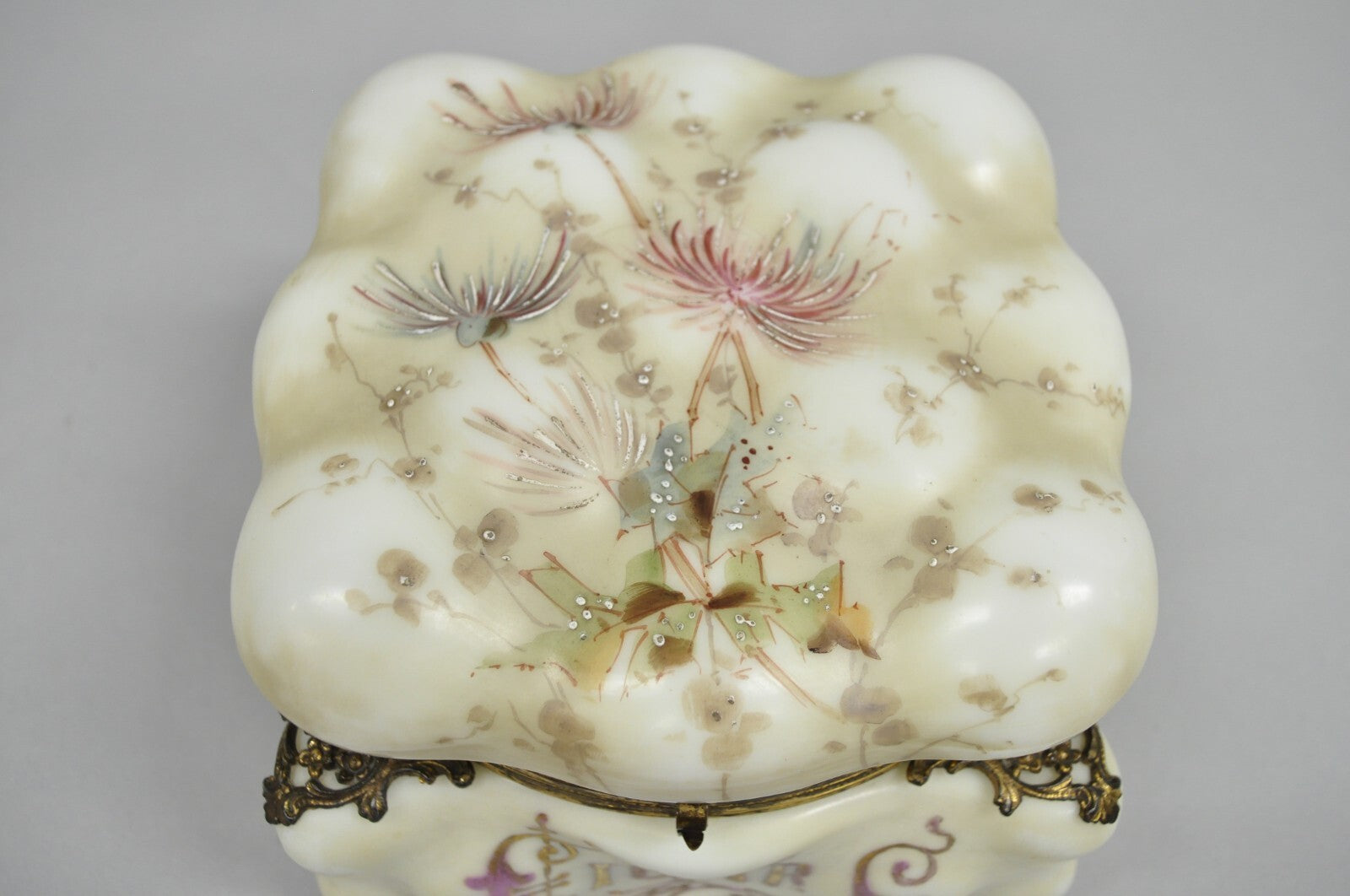 Antique Victorian C.F. Monroe Wavecrest Art Nouveau Cigars Humidor Glass Jar Box