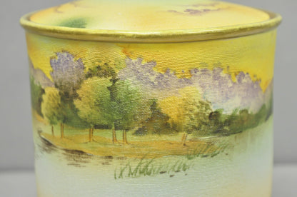 Antique Nippon Hand Painted Coralene Porcelain Lake Duck Scene Biscuit Jar