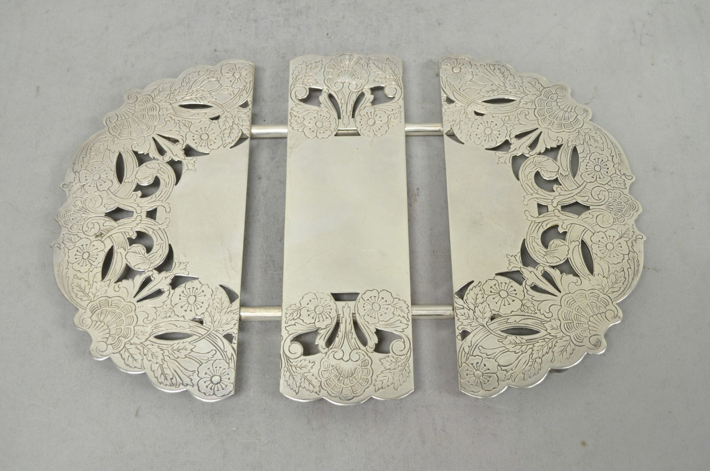 Vintage LBS Co Victorian Silver Plated Expanding 3 Section Pot Trivet