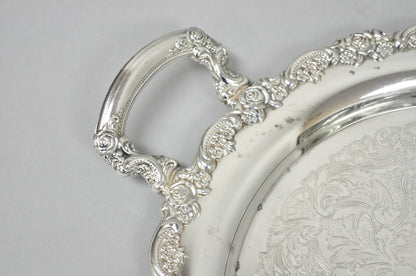 Vintage Oneida Silver Plated Round Twin Handle Serving Platter Bar Tray