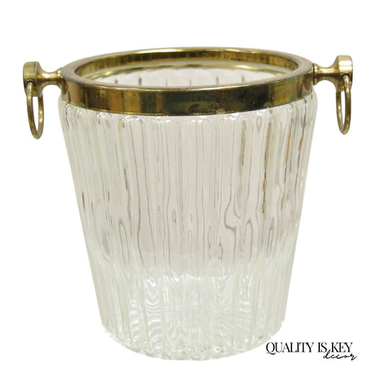 Vintage Hollywood Regency Brass & Glass Champagne Wine Chiller Ice Bucket
