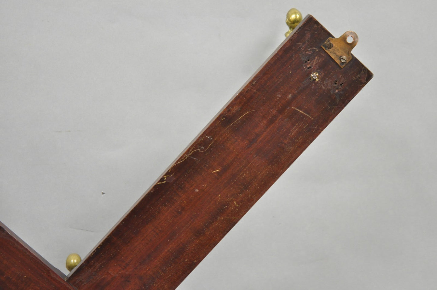 Antique Victorian Mahogany X-Form Wall Coat Rack w/ Brass Knight's Helmet Hooks