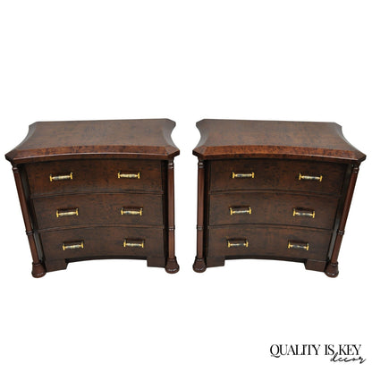 Enrique Garcel Art Deco Lacquered Burl Wood 3 Drawer Nightstand Commode - a Pair