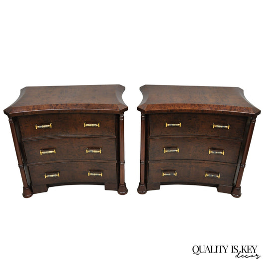 Enrique Garcel Art Deco Lacquered Burl Wood 3 Drawer Nightstand Commode - a Pair