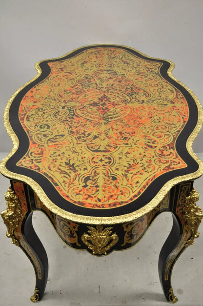 Napoleon III Style French Inlaid Brass Bronze Boulle Turtle Top Center Table