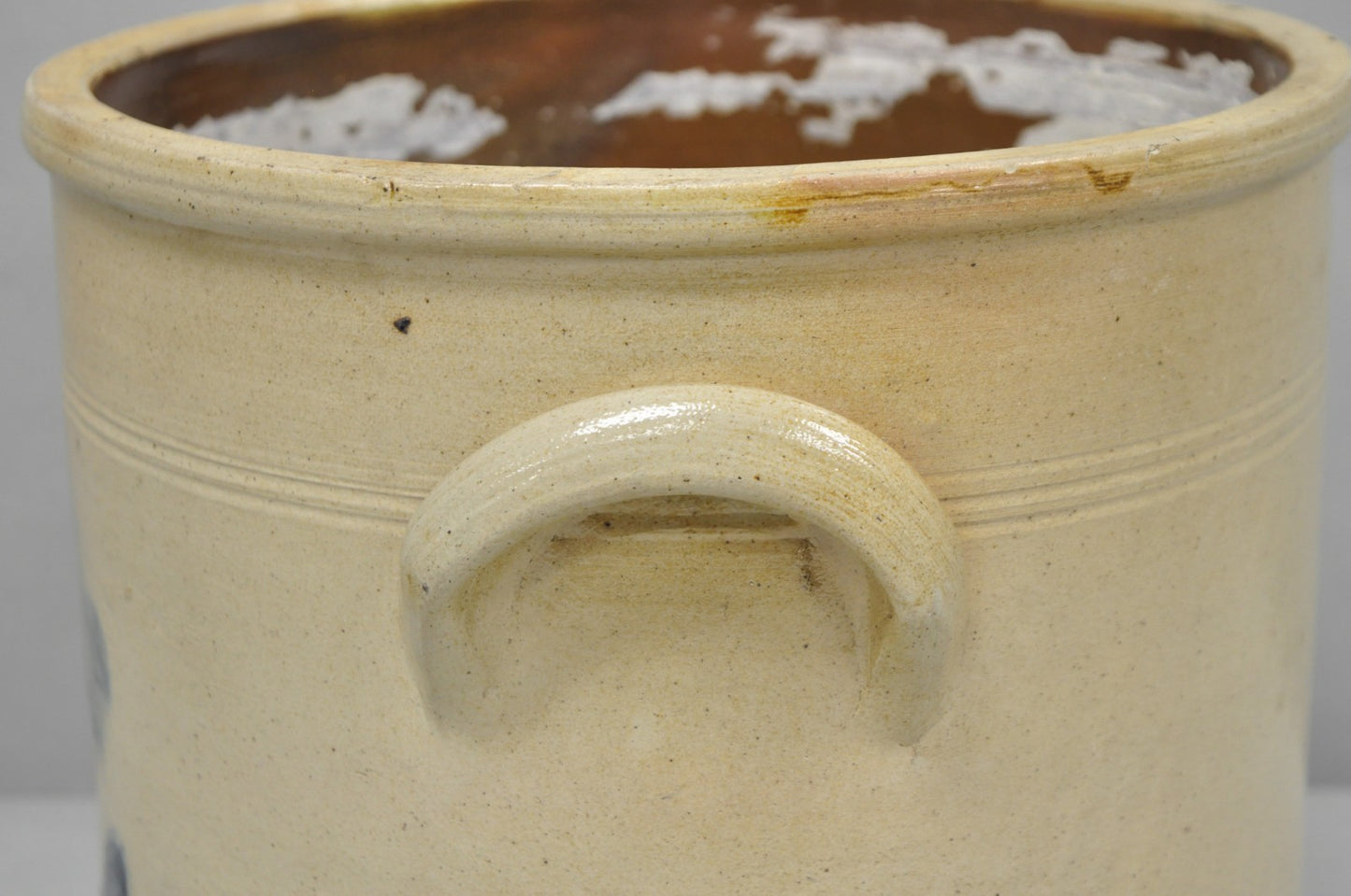 Antique A.E. Smith & Sons Cobalt Blue Painted Flower 3 Gallon Stoneware Crock