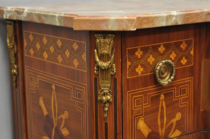 Vintage French Louis XV Style Marquetry Inlay Marble Top Commode Dresser Chest