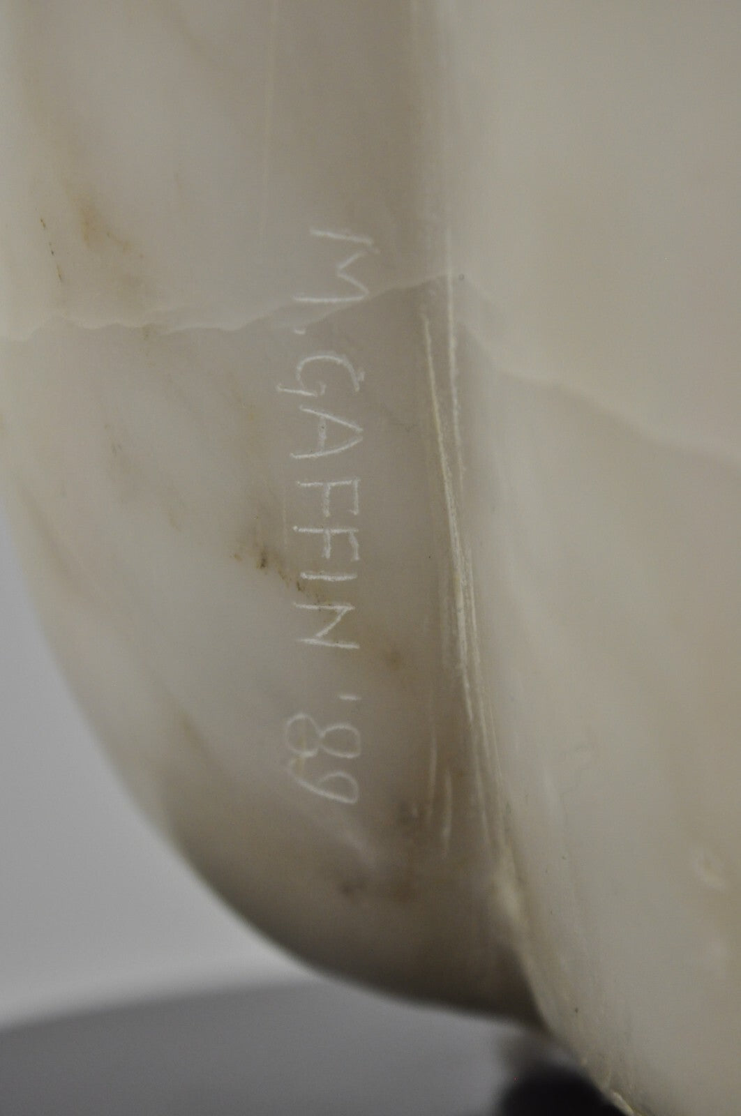 Morton Gaffin "Woman III" Modernist Carved White Alabaster Nude Bust Sculpture