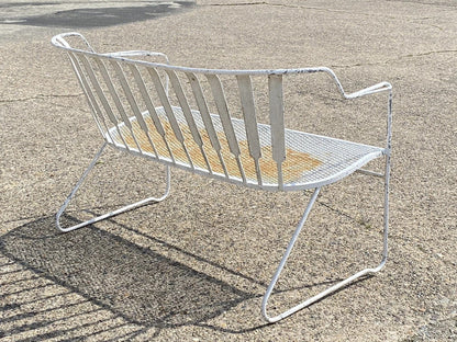Vintage Mid Century Modern Wrought Iron Sculptural Garden Patio Loveseat Sofa