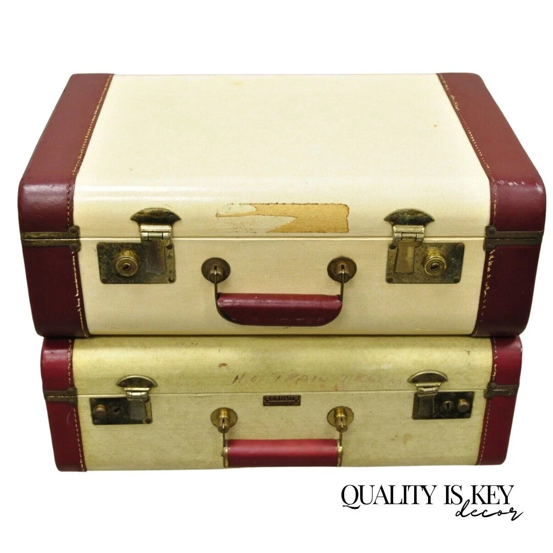 Vintage Horton & Hubbard Art Deco Cari-Lite Hard Luggage Travel Suitcase - Pair