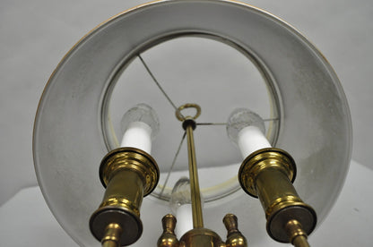 Vintage French Country Tole Metal Shade Brass Column Candelabra Table Lamps Pair